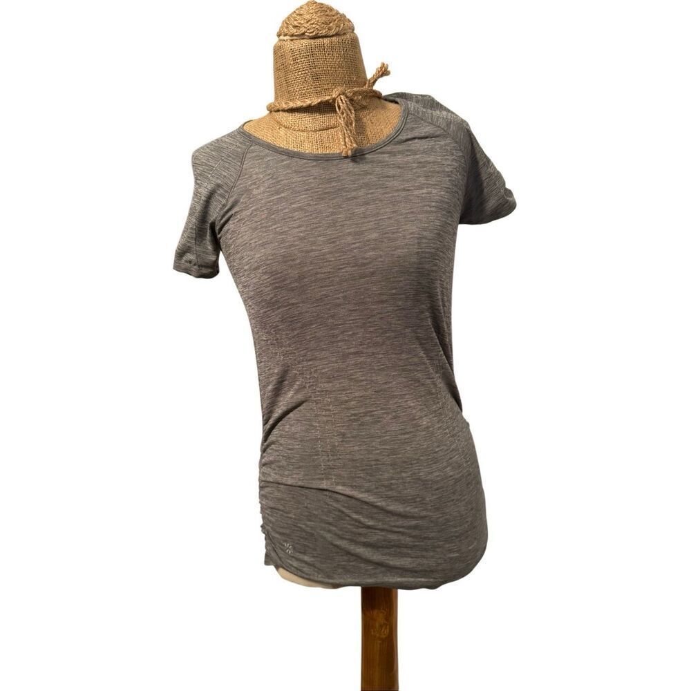 Athleta short sleeve active top sz medium gray tee shirred sides